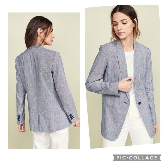 Club Monaco Hadarahh Blazer Linen Blend Button Front Lined Pockets Blue - Picture 1 of 14